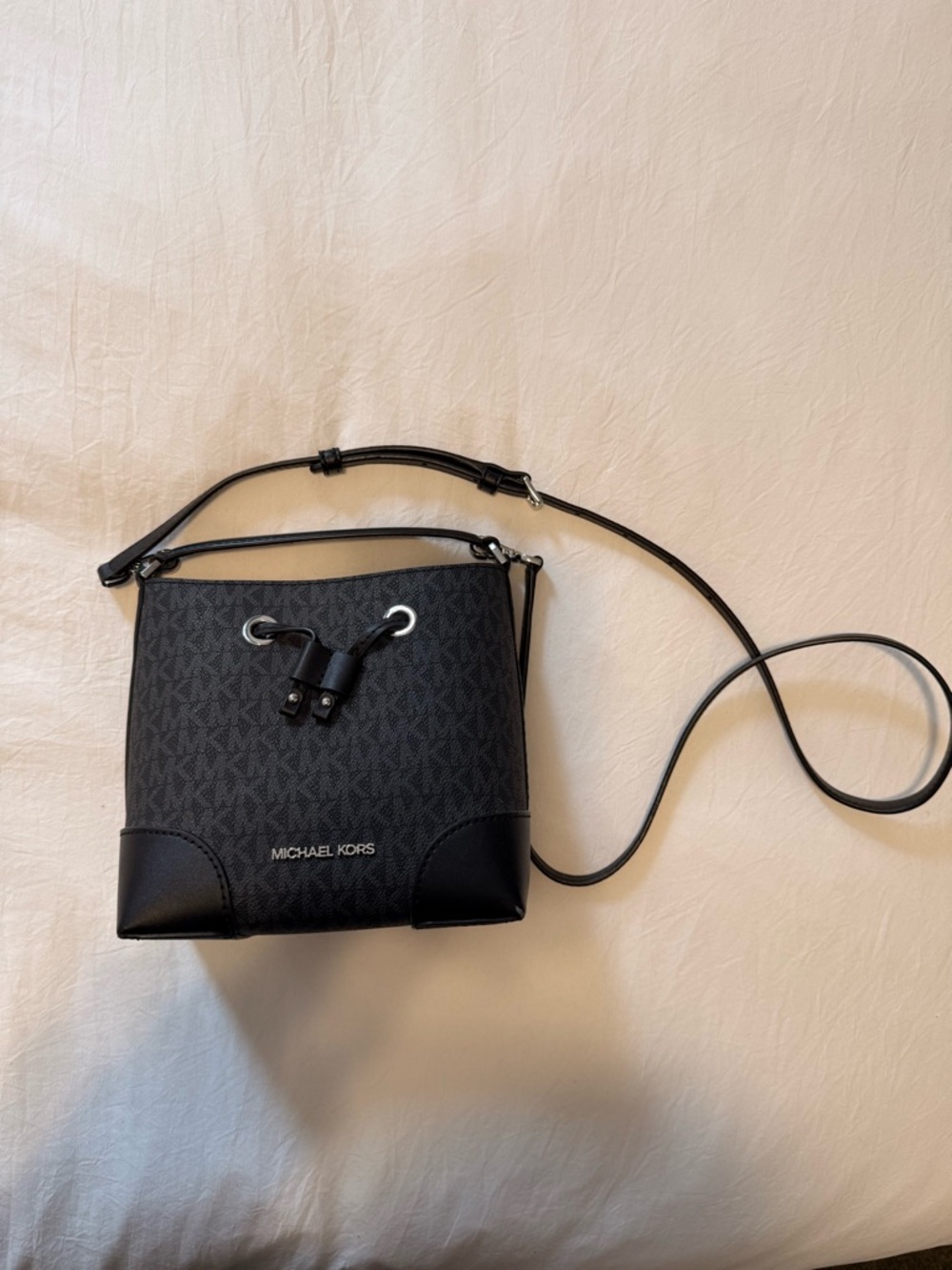 Michael Kors Black Logo Drawstring Crossbody Bag